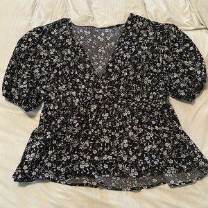 Plus Size Black Blouse with White Floral Print